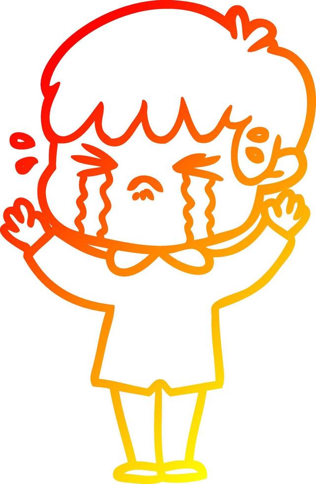 warm gradient line drawing cartoon boy crying vector