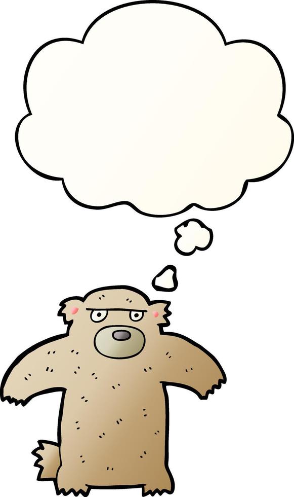 cartoon bear and thought bubble in smooth gradient style vector