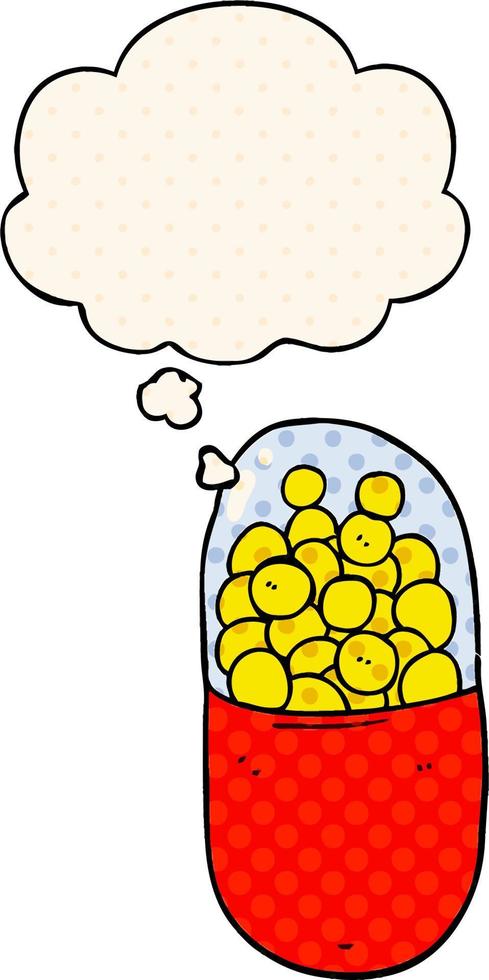 cartoon pill and thought bubble in comic book style vector