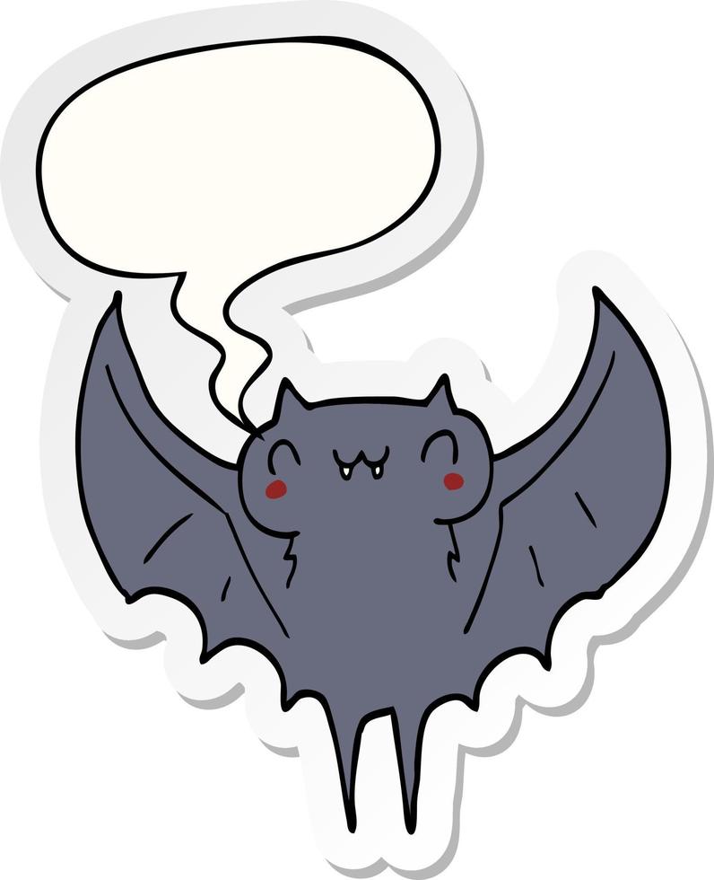 cartoon bat and speech bubble sticker vector