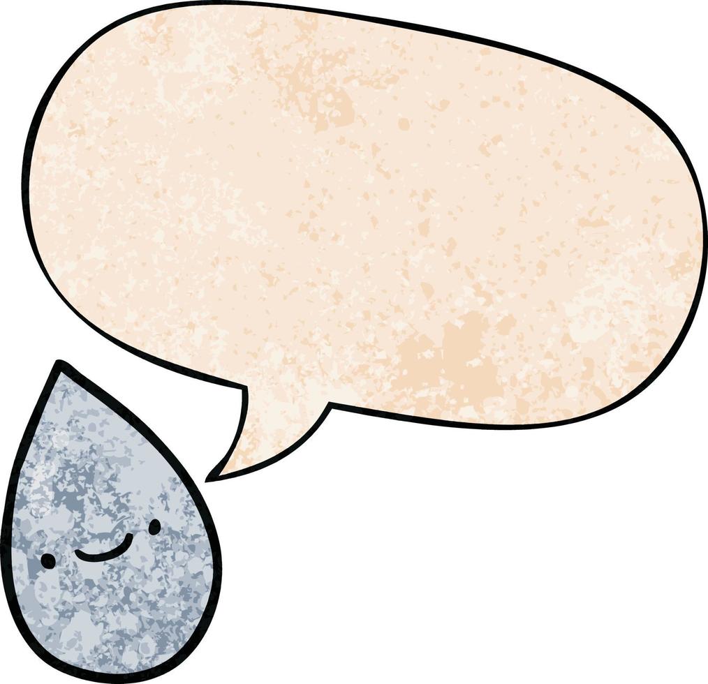 cartoon raindrop and speech bubble in retro texture style vector