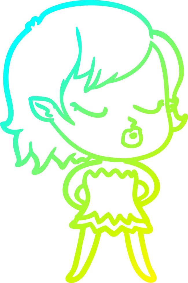 cold gradient line drawing cute cartoon vampire girl vector