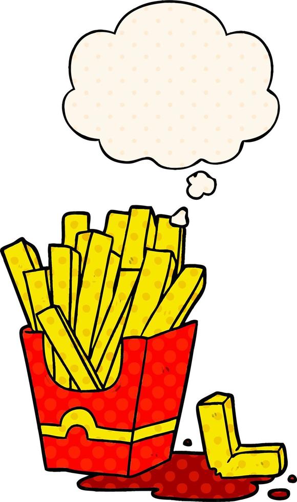 cartoon fries and thought bubble in comic book style vector