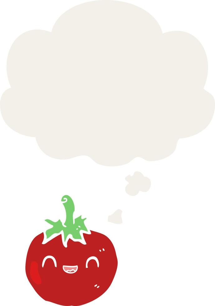 cute cartoon tomato and thought bubble in retro style vector
