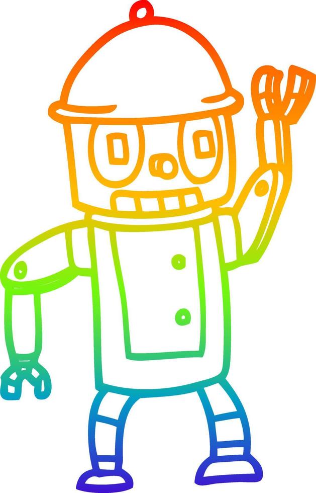 rainbow gradient line drawing cartoon robot waving vector