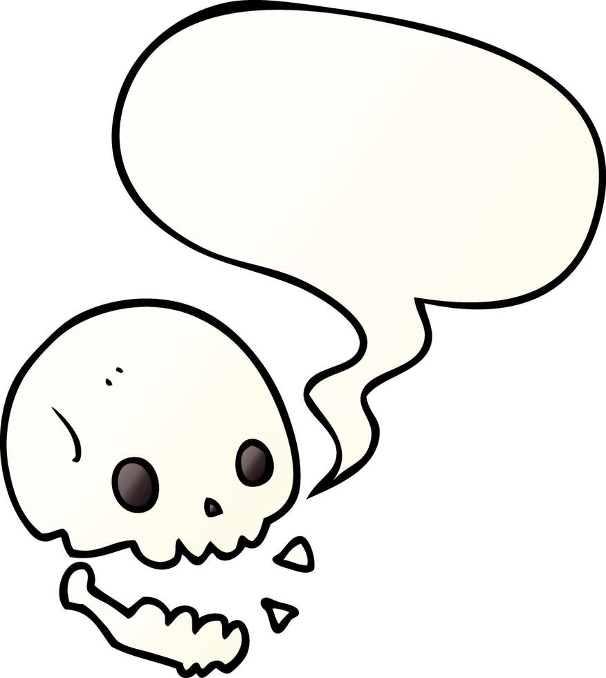 cartoon spooky skull and speech bubble in smooth gradient style vector