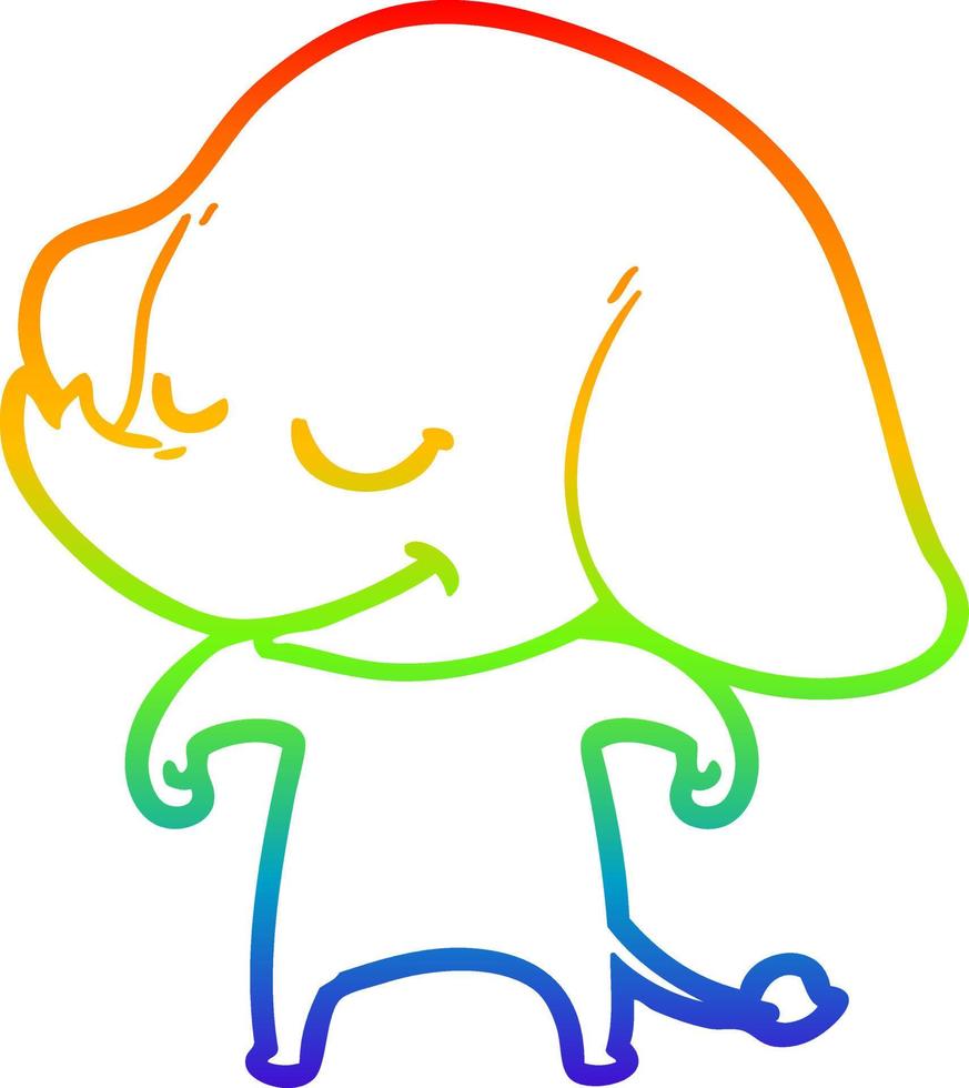 rainbow gradient line drawing cartoon smiling elephant vector