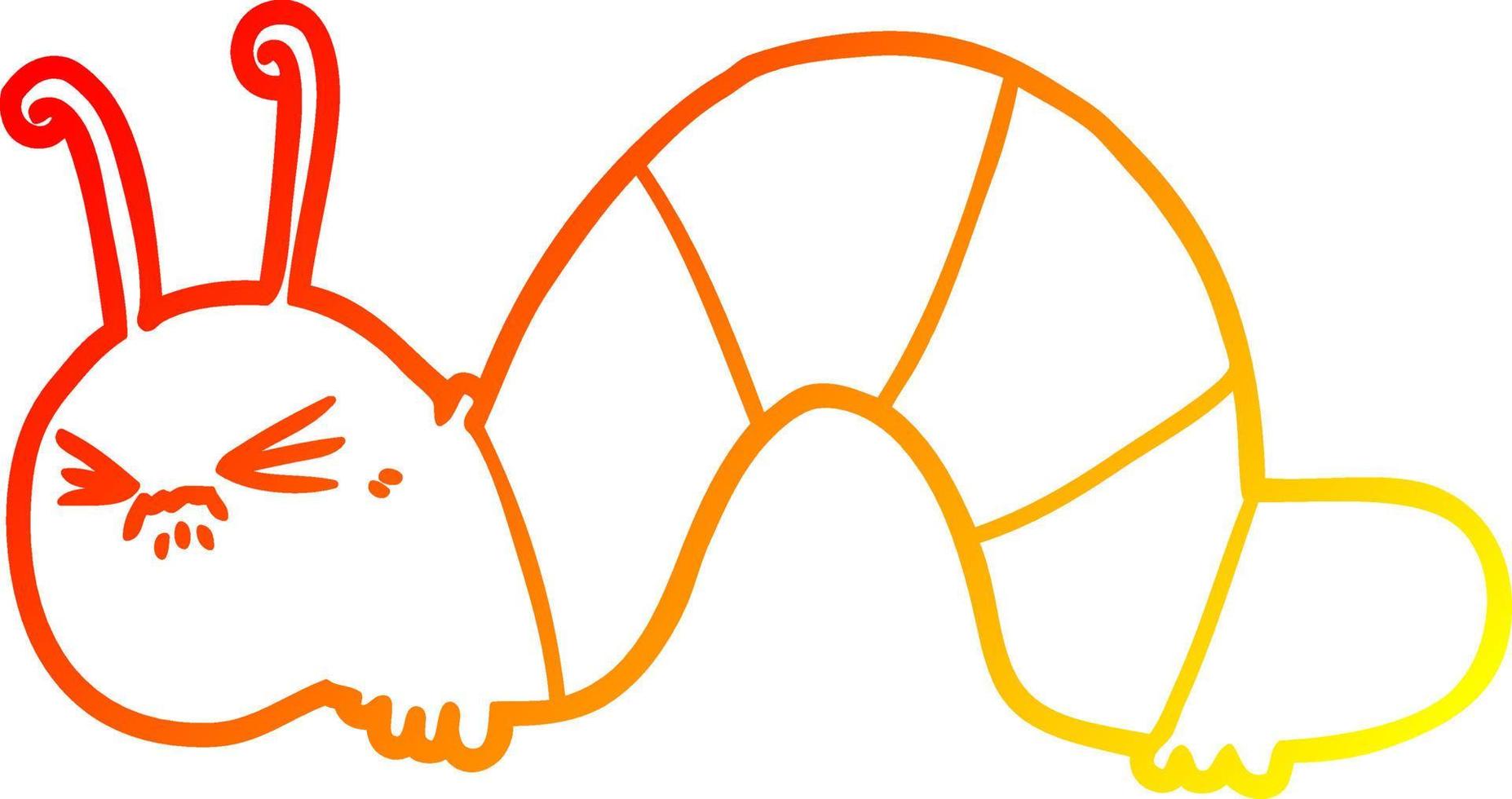 warm gradient line drawing cartoon angry caterpillar vector