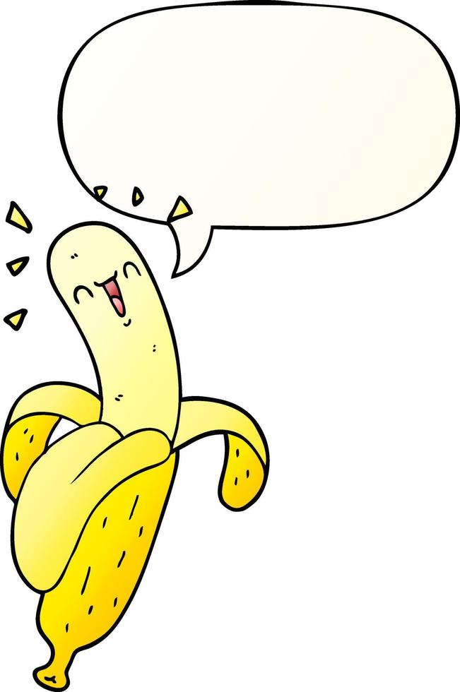 cartoon banana and speech bubble in smooth gradient style vector