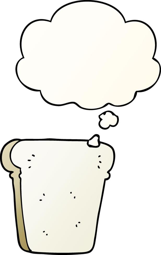 cartoon slice of bread and thought bubble in smooth gradient style vector