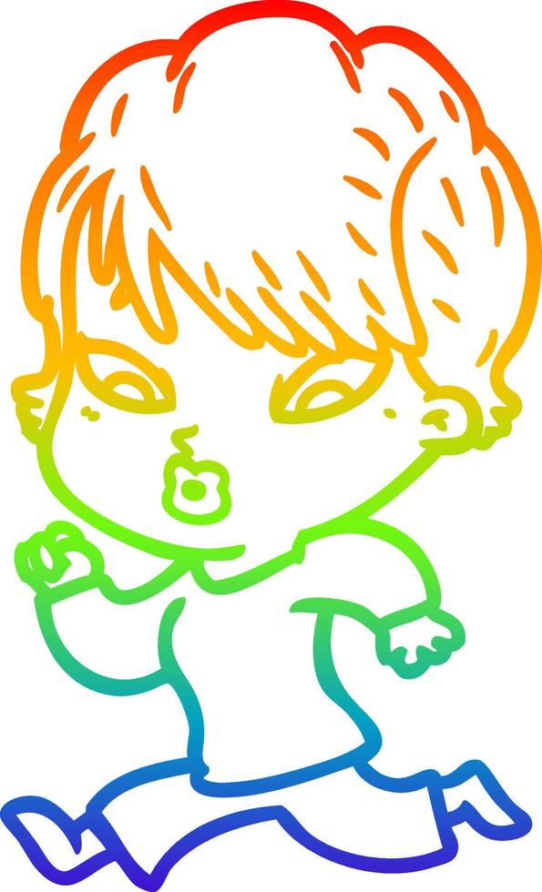rainbow gradient line drawing cartoon woman vector