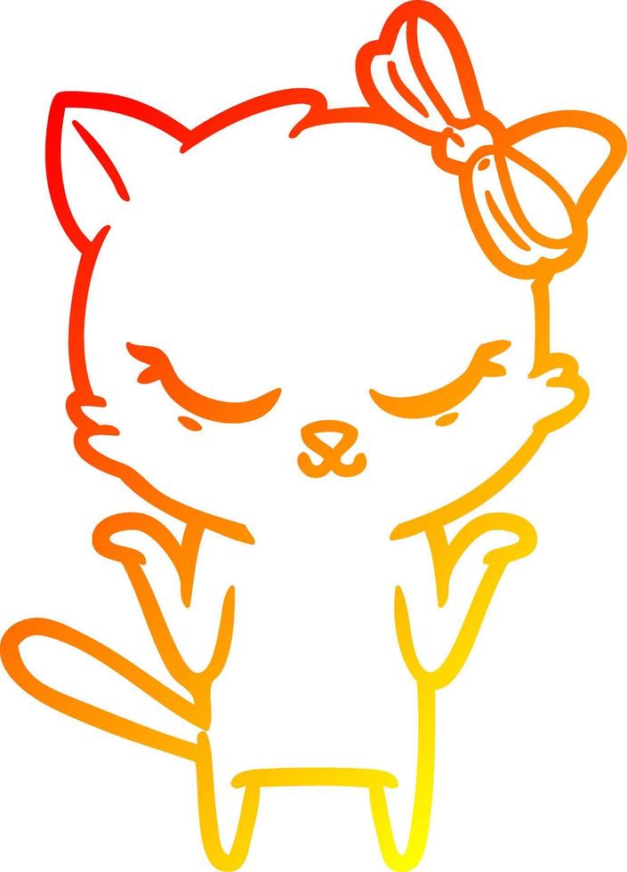 warm gradient line drawing cute cartoon cat with bow vector