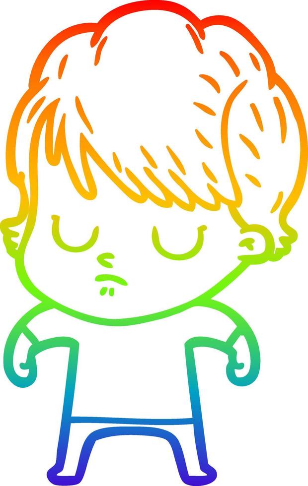 rainbow gradient line drawing cartoon woman vector