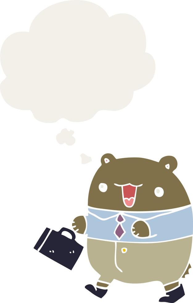 cute cartoon business bear and thought bubble in retro style vector