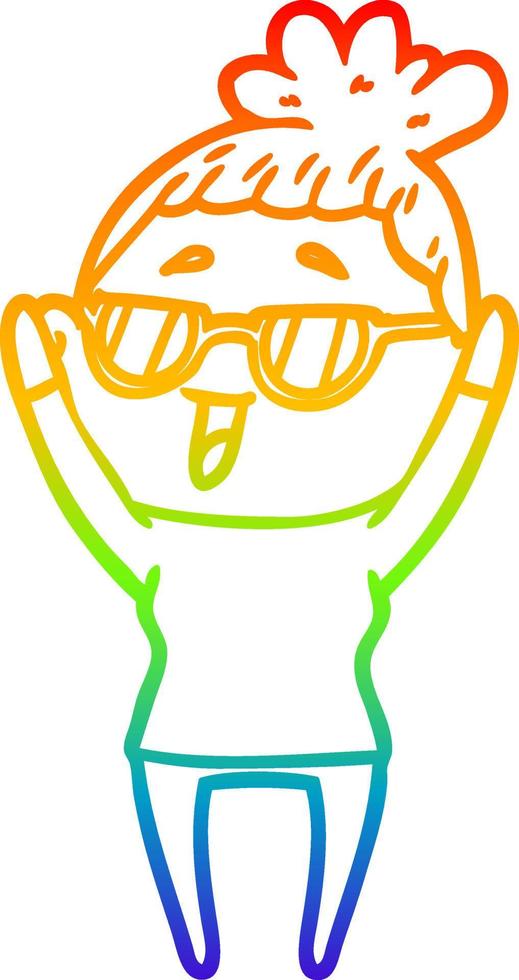 rainbow gradient line drawing cartoon happy woman wearing spectacles vector