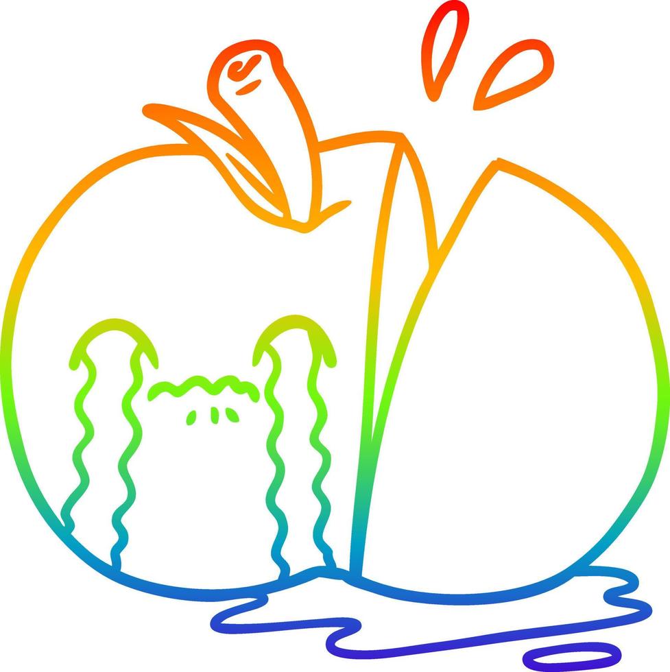 rainbow gradient line drawing cartoon sad sliced apple vector