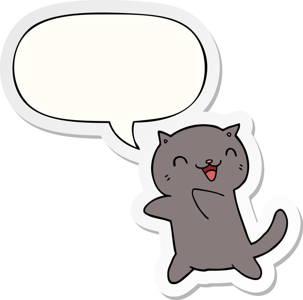 cartoon cat and speech bubble sticker vector