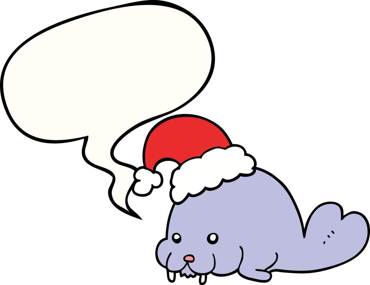 cartoon christmas walrus and speech bubble vector