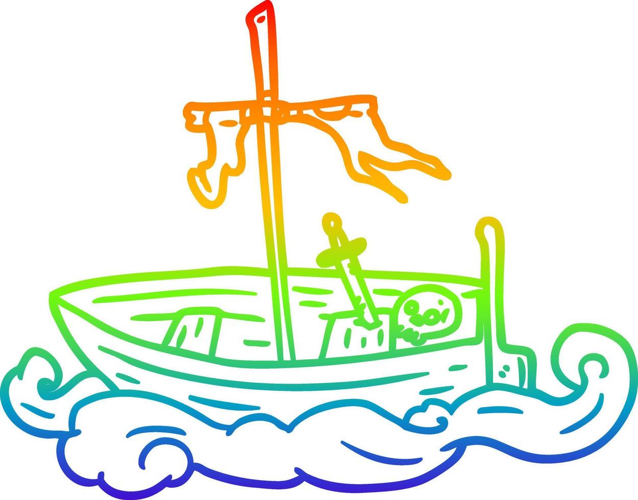 dibujo de línea de gradiente de arco iris viejo barco naufragado vector