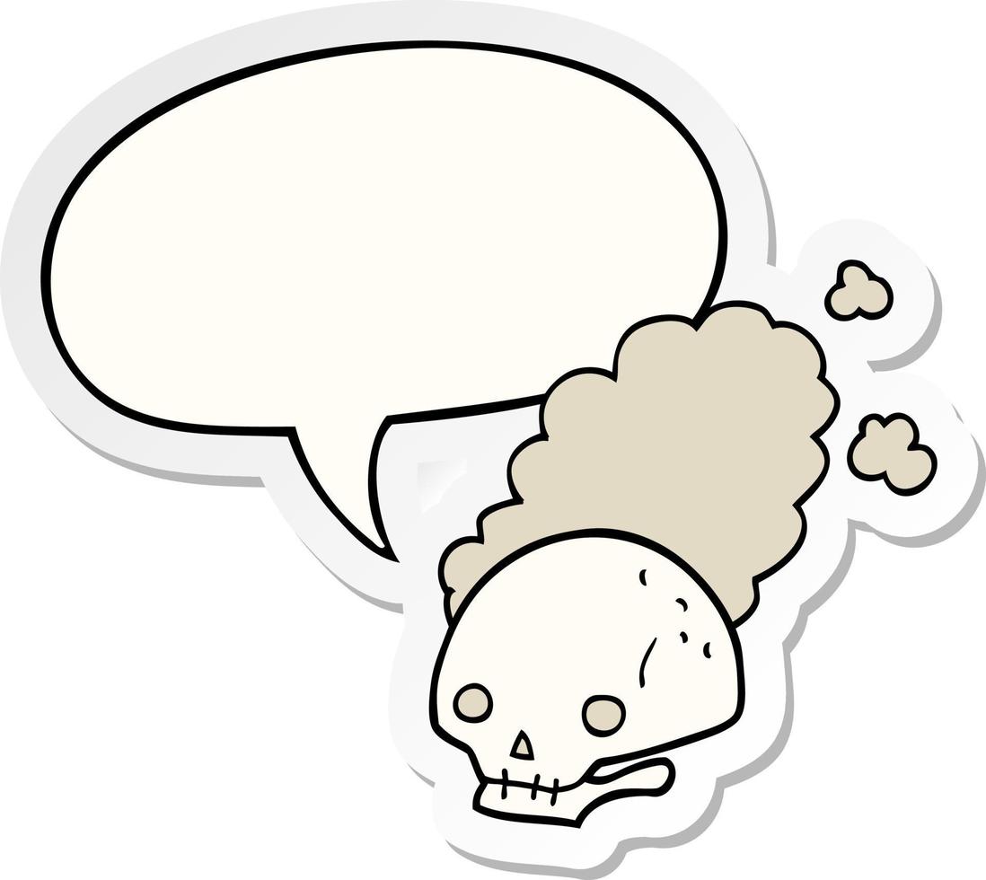 cartoon dusty old skull and speech bubble sticker vector