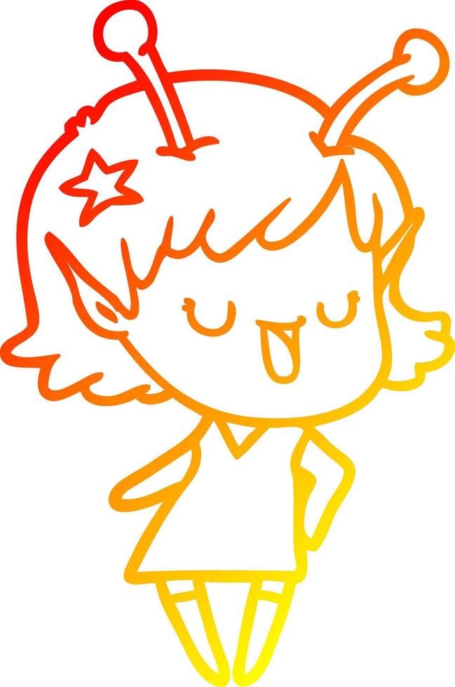 warm gradient line drawing happy alien girl cartoon laughing vector