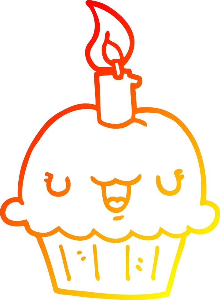 warm gradient line drawing cartoon cupcake vector