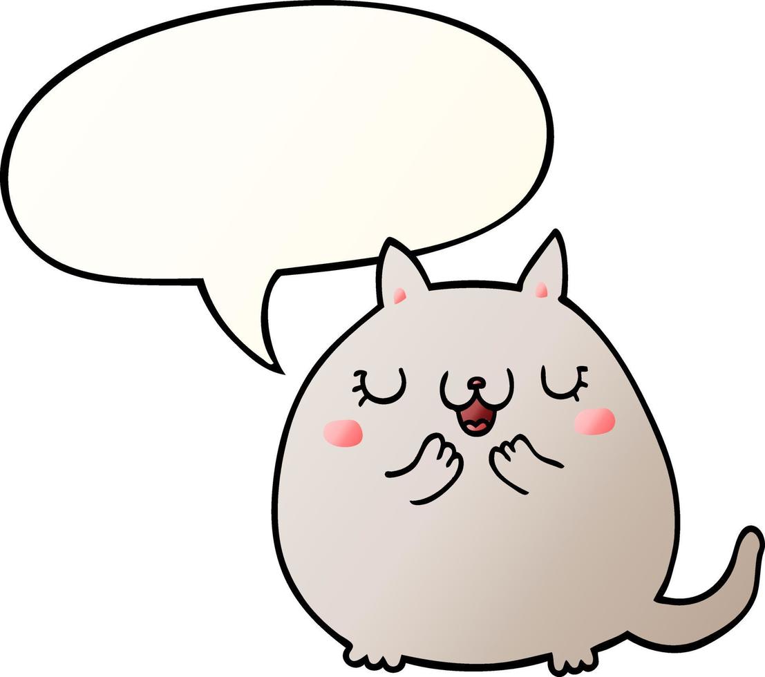 cartoon cute cat and speech bubble in smooth gradient style vector