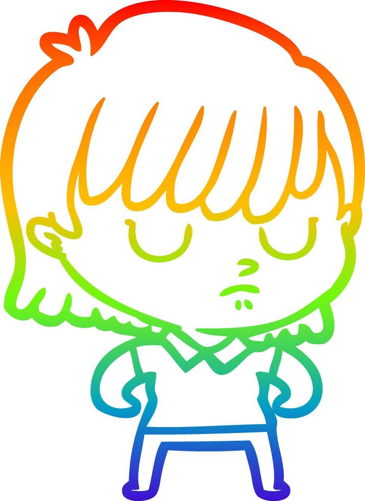 rainbow gradient line drawing cartoon woman vector