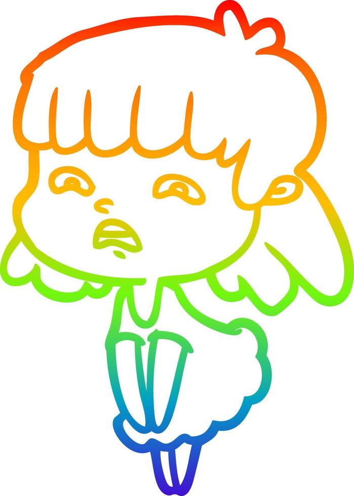 rainbow gradient line drawing cartoon worried woman vector