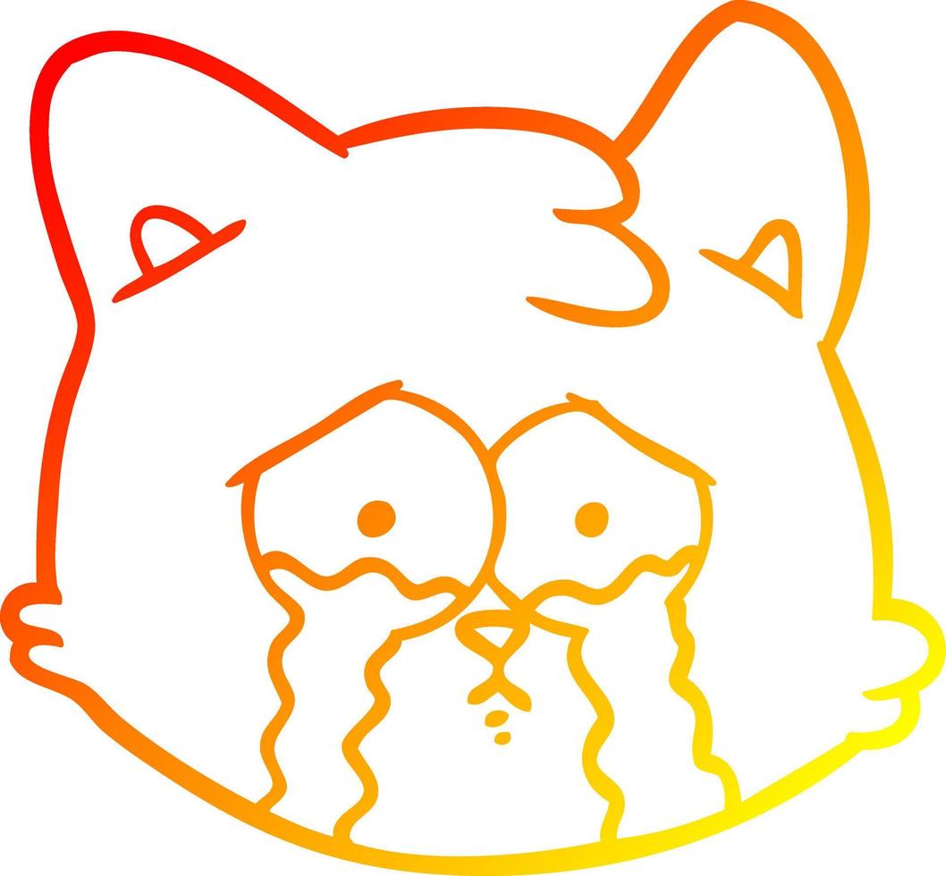 warm gradient line drawing crying cartoon cat face vector