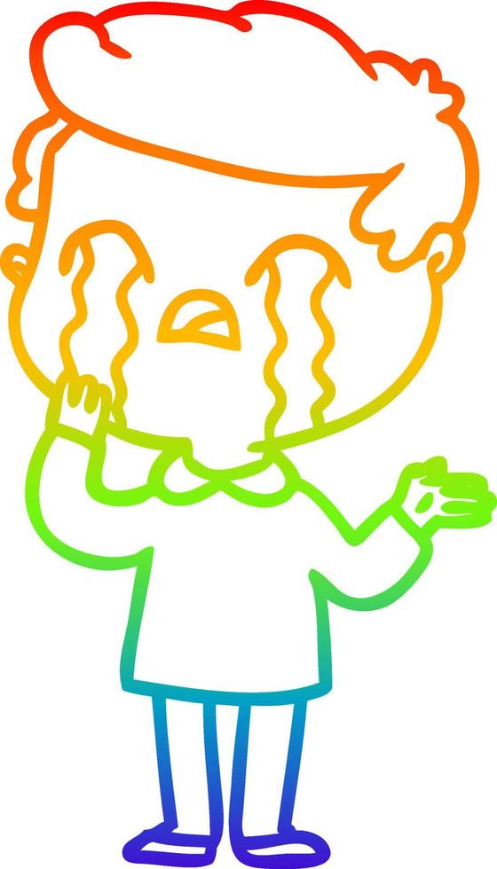 rainbow gradient line drawing cartoon man crying vector