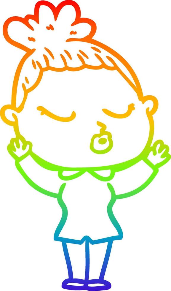rainbow gradient line drawing cartoon calm woman vector