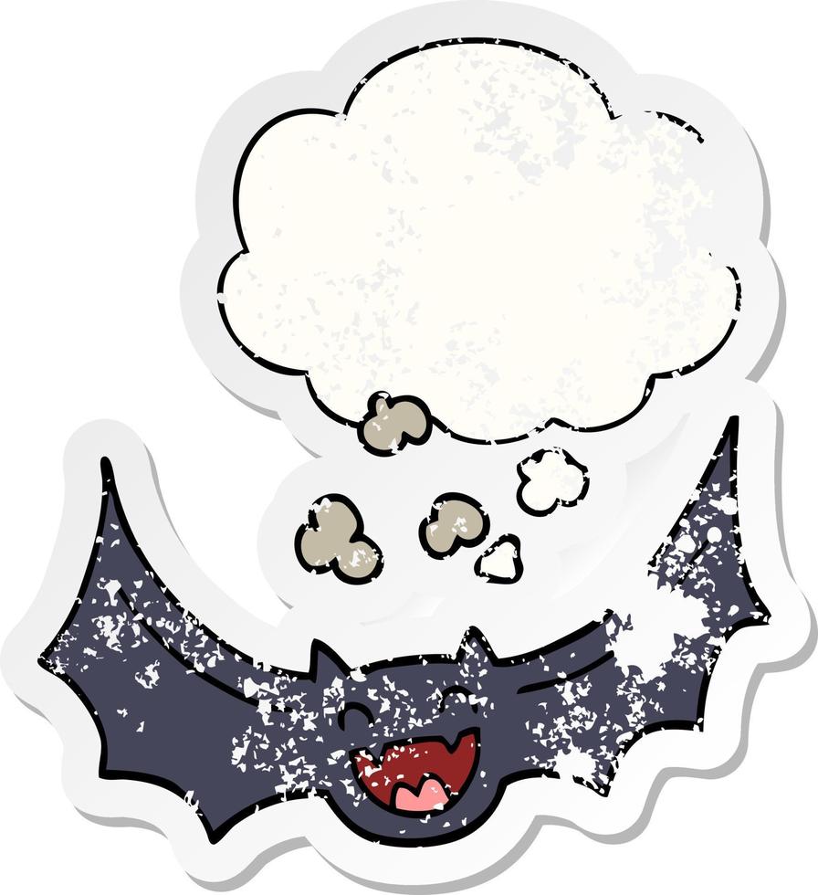 cartoon bat and thought bubble as a distressed worn sticker vector