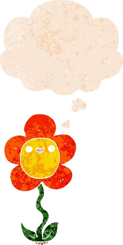 cartoon flower and thought bubble in retro textured style vector