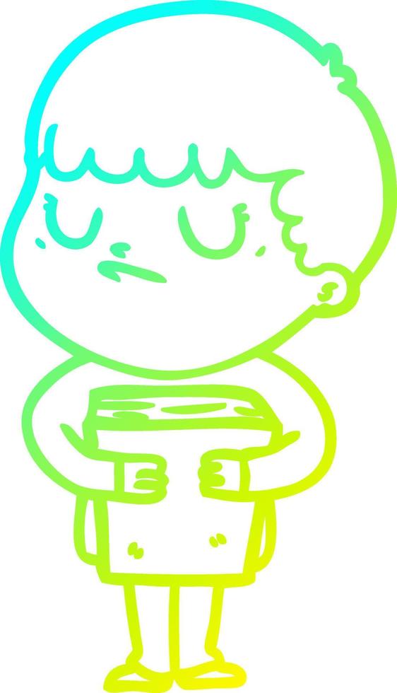 cold gradient line drawing cartoon grumpy boy vector