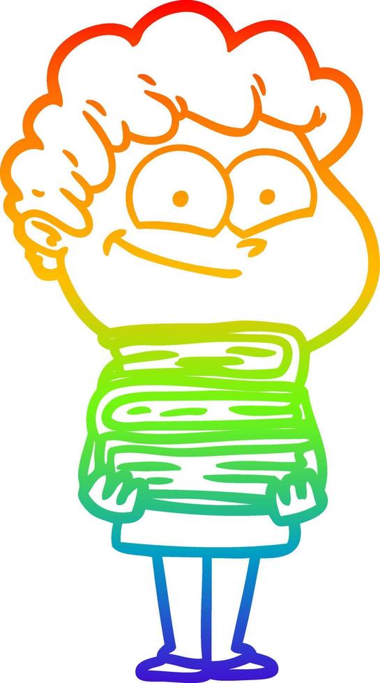 rainbow gradient line drawing cartoon happy man vector