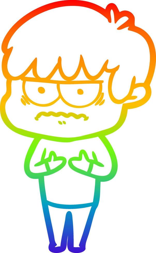 rainbow gradient line drawing annoyed cartoon boy vector