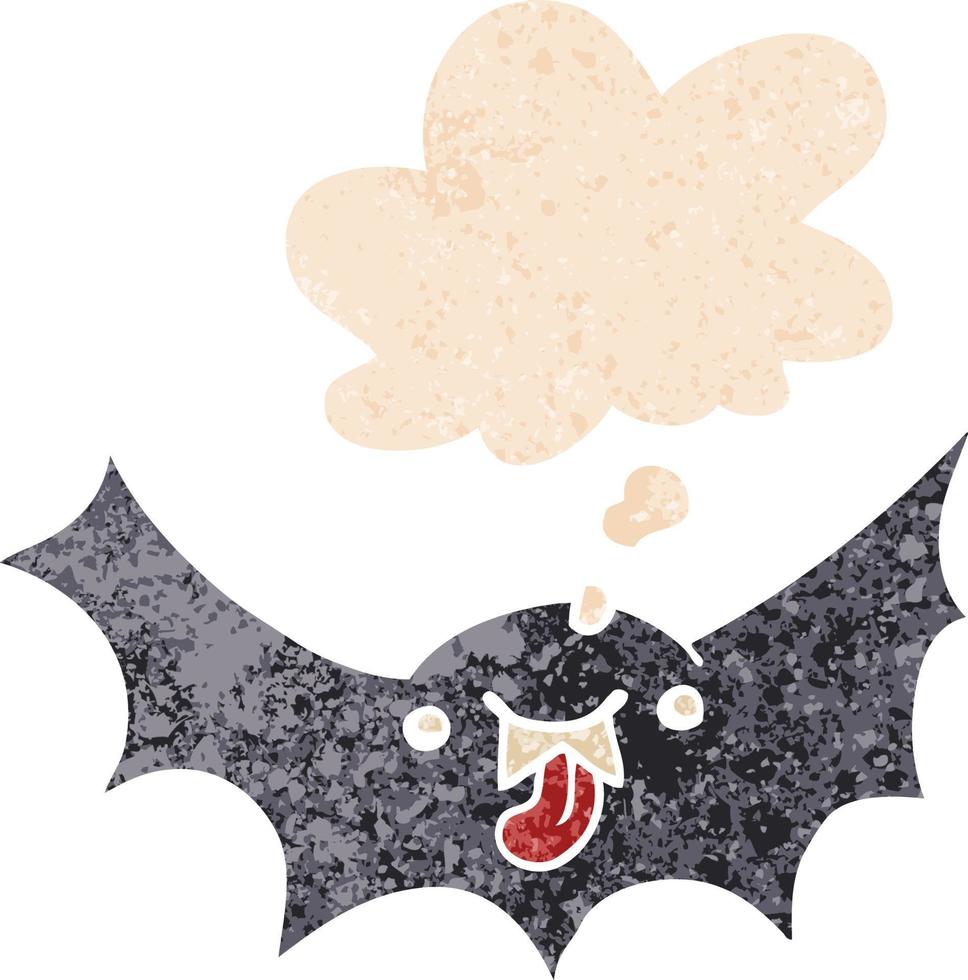 cartoon vampire bat and thought bubble in retro textured style vector