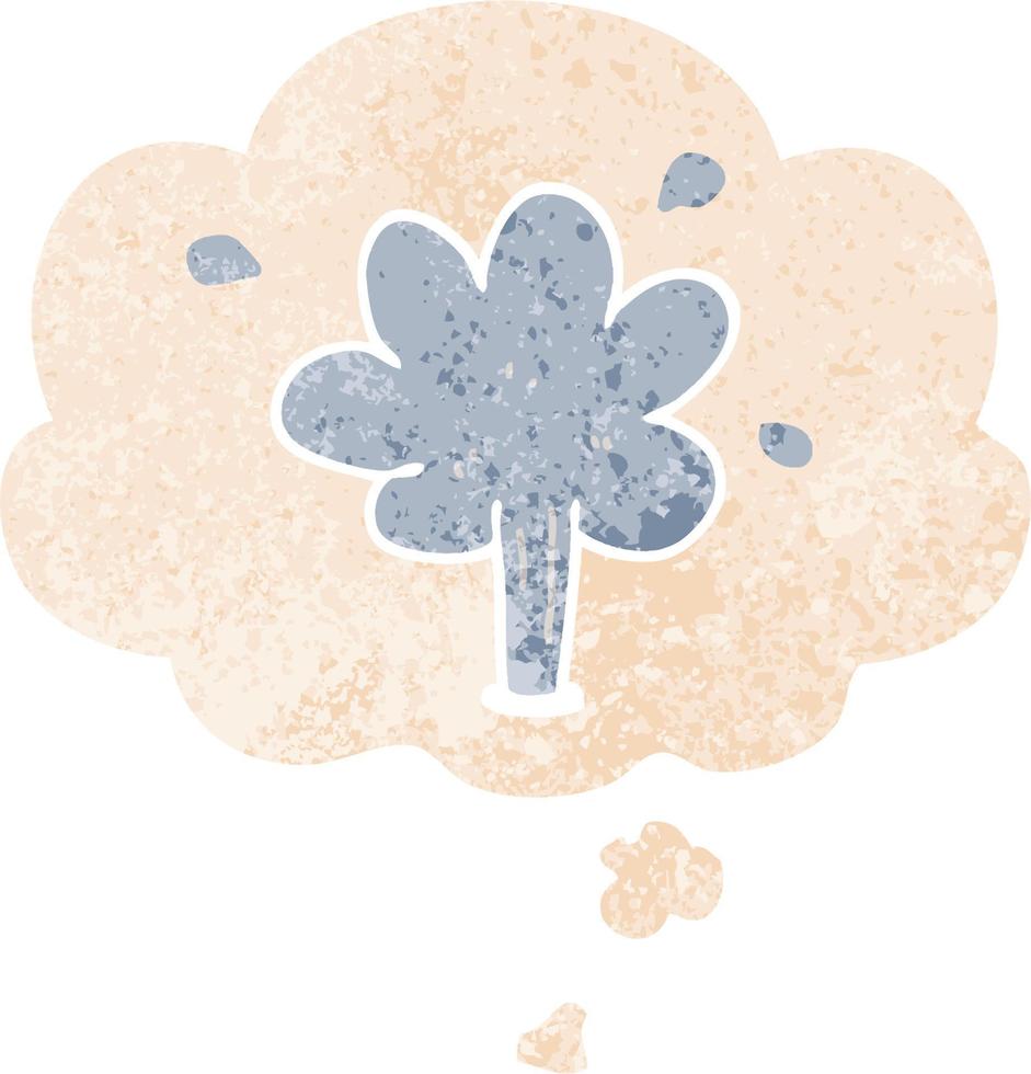 cartoon squirting water and thought bubble in retro textured style vector
