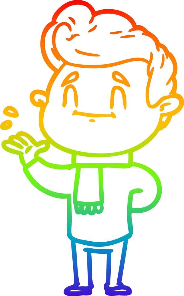 rainbow gradient line drawing happy cartoon man vector