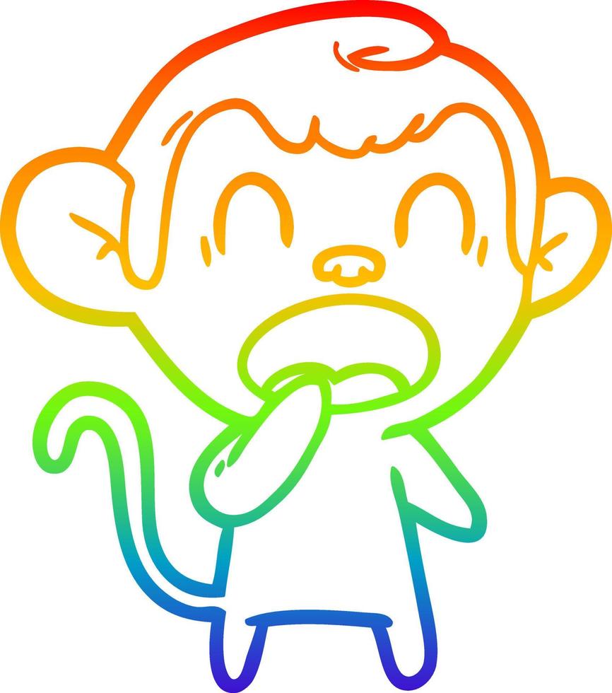 rainbow gradient line drawing yawning cartoon monkey vector