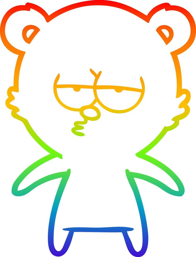 dibujo de línea de gradiente de arco iris dibujos animados de oso aburrido vector