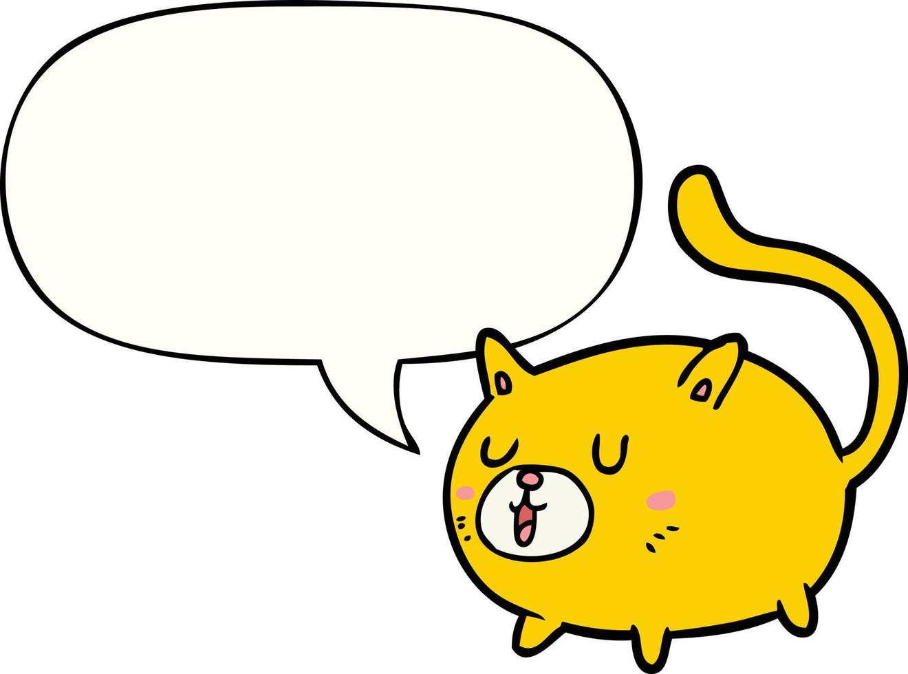 caricatura, gato feliz, y, burbuja del discurso vector