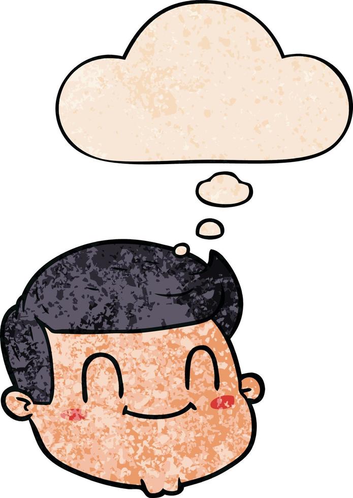 cartoon male face and thought bubble in grunge texture pattern style vector