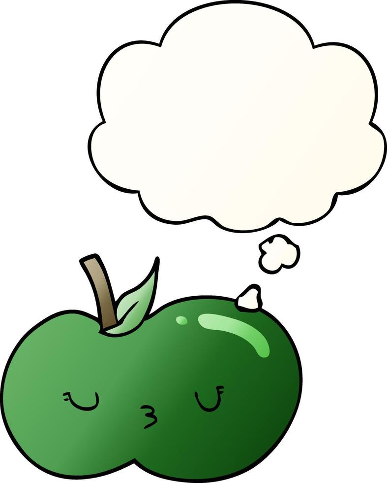 cartoon cute apple and thought bubble in smooth gradient style vector