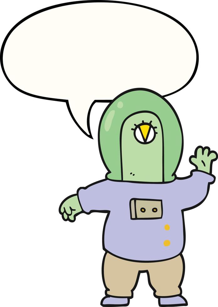 cartoon space alien and speech bubble vector