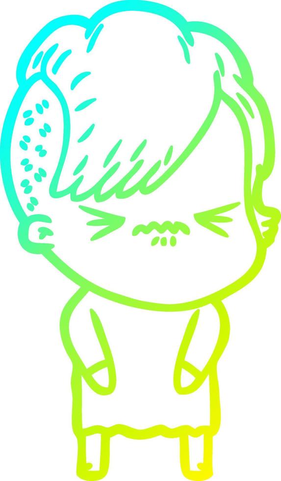 cold gradient line drawing cartoon annoyed hipster girl vector