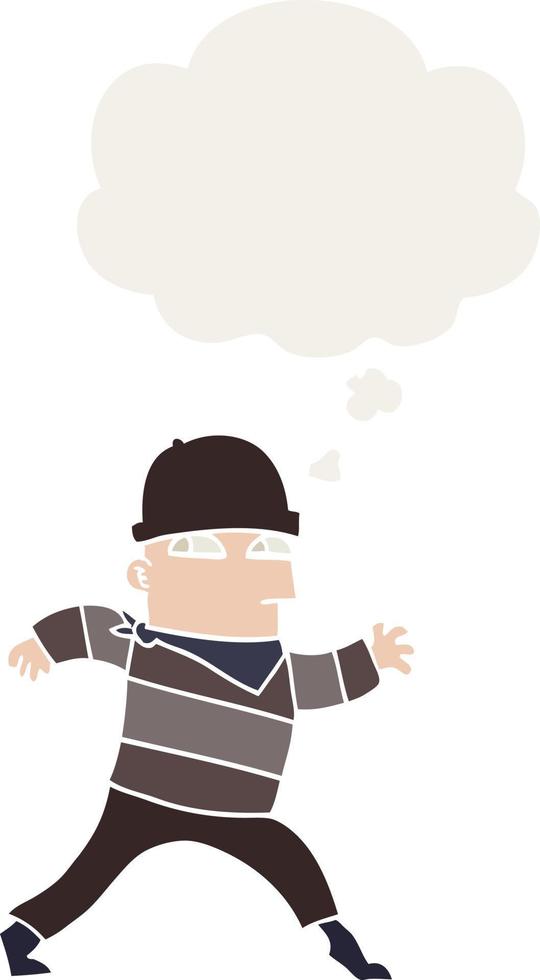 cartoon thief and thought bubble in retro style vector