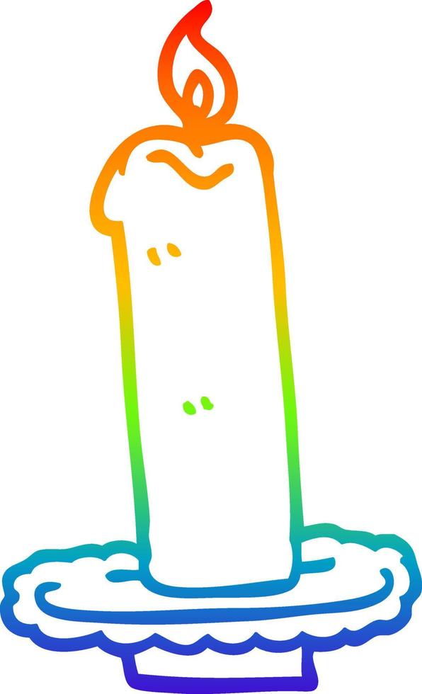 rainbow gradient line drawing cartoon burning candle vector
