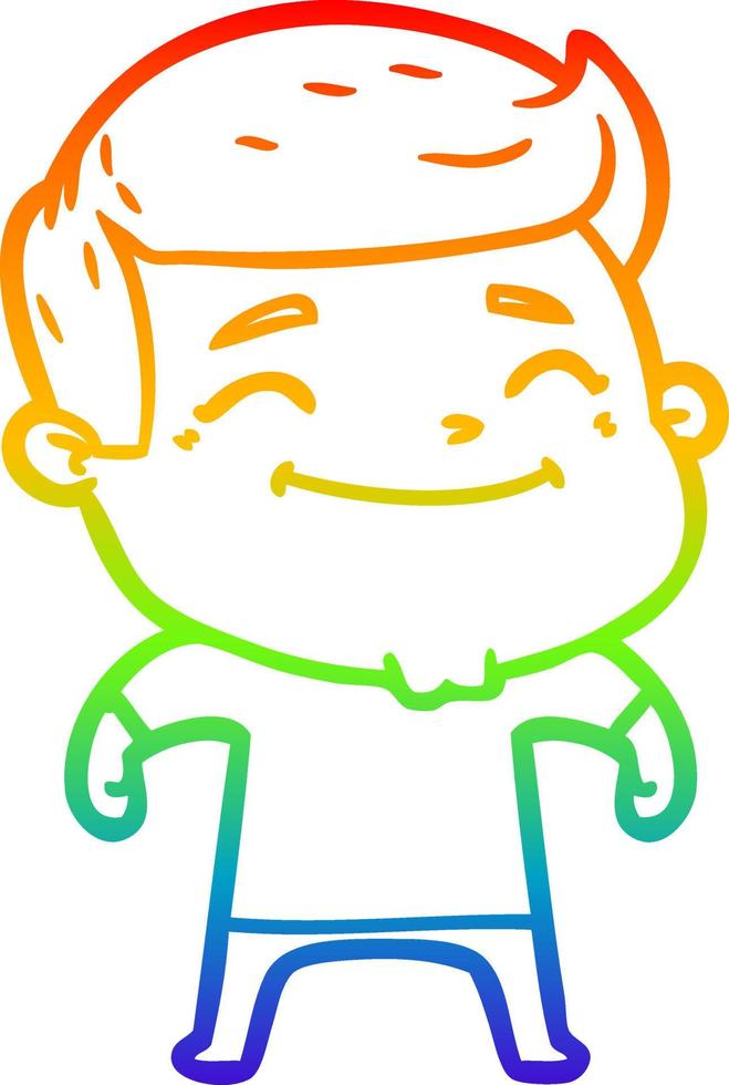 rainbow gradient line drawing happy cartoon man vector